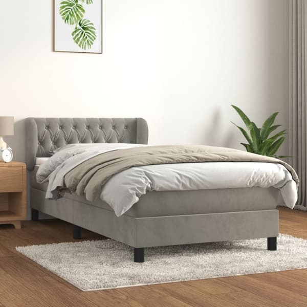 Ramsäng med madrass ljusgrå 90x200 cm sammet