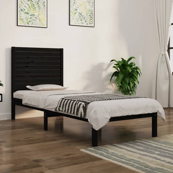 Sängram svart massiv furu 75x190 cm