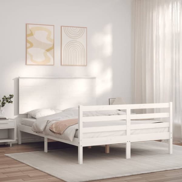 Sängram med huvudgavel vit 140x200 cm massivt trä