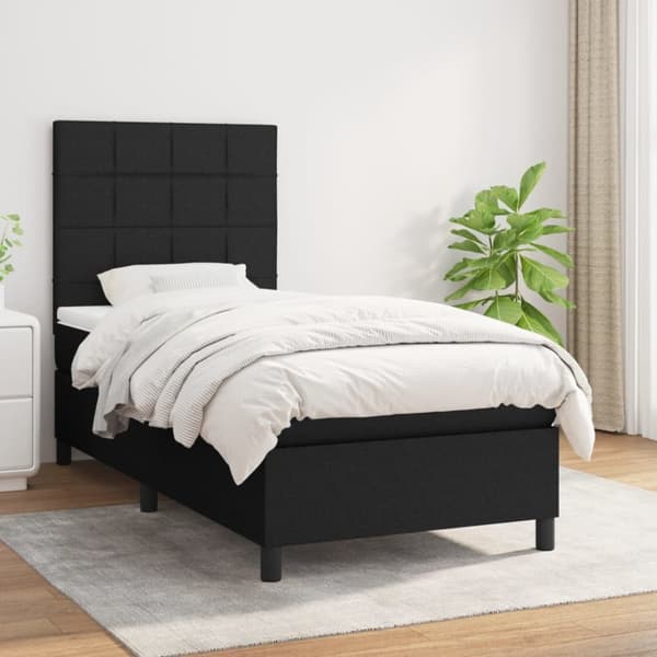 Ramsäng med madrass svart 90x190 cm tyg
