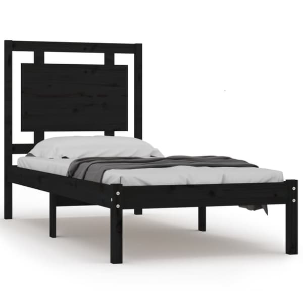 Sängram svart massiv furu 75x190 cm