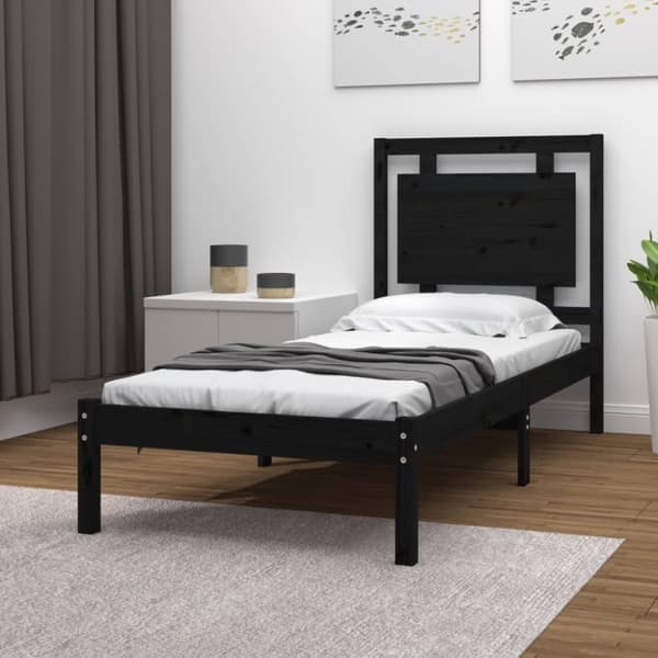 Sängram svart massiv furu 75x190 cm