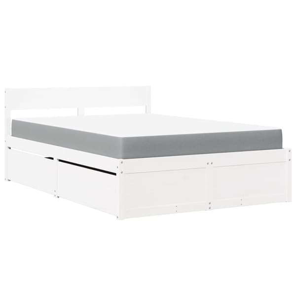 Sängram med lådor och madrass vit 120x190 cm massiv furu
