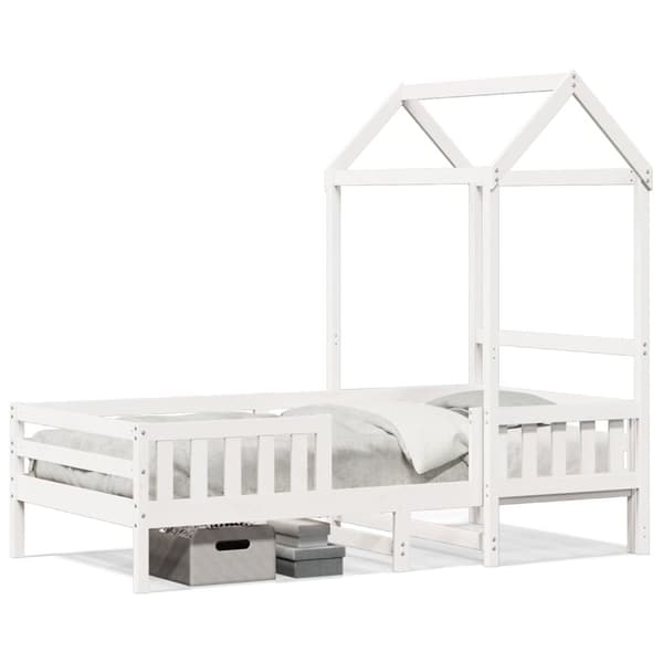 Sängram med tak vit 80x200 cm massiv furu