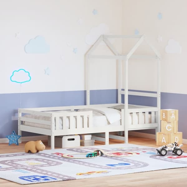 Sängram med tak vit 80x200 cm massiv furu