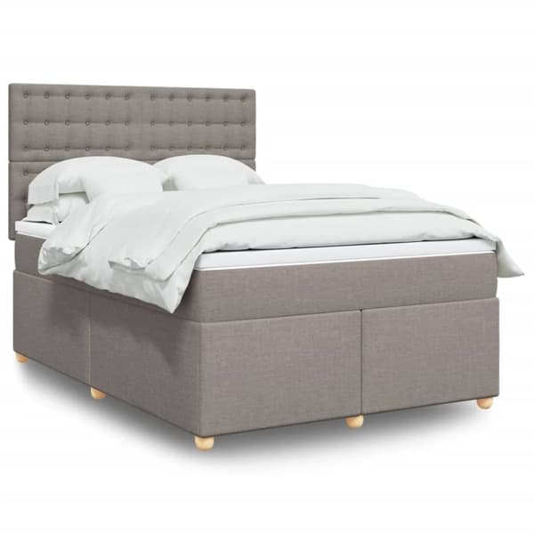 Ramsäng med madrass taupe 160x200 cm tyg