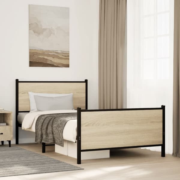 Sängram utan madrass metall sonoma-ek 100x190 cm
