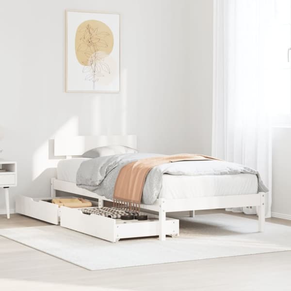 Sängram utan madrass vit 90x190 cm massiv furu
