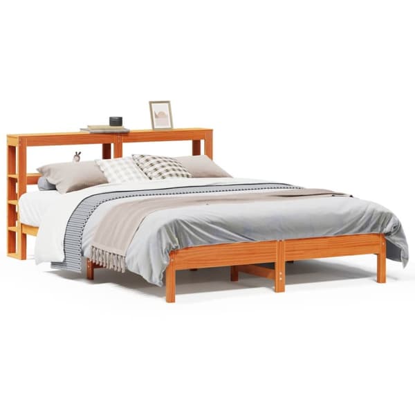 Sängram utan madrass vaxbrun 135x190 cm massiv furu