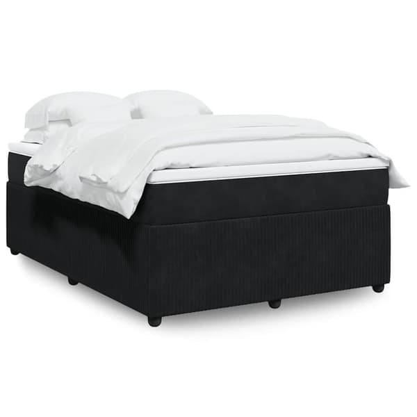 Ramsäng med madrass svart 140x190 cm sammet
