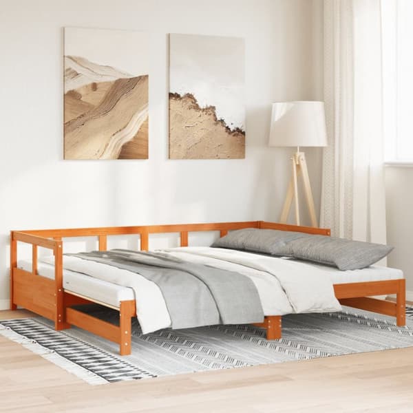Utdragbar dagbädd med madrasser vaxbrun 90x190 cm massiv furu