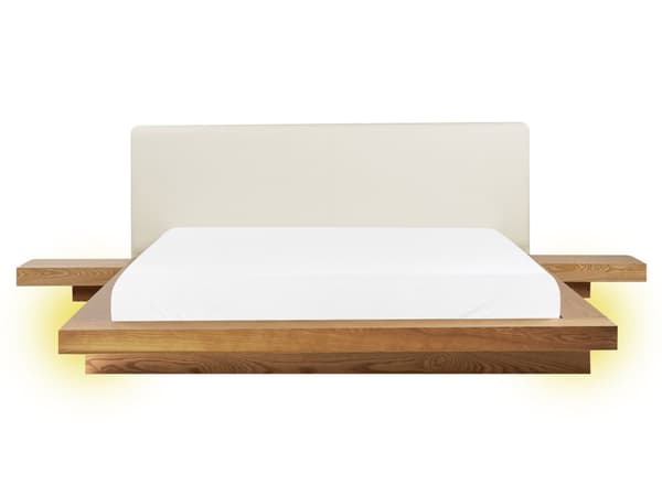 Japan LED Sengeramme Lyst Tre 160 x 200 cm Trefiner MDF Kunstlær Sengegavl med Lav Profil Soverom