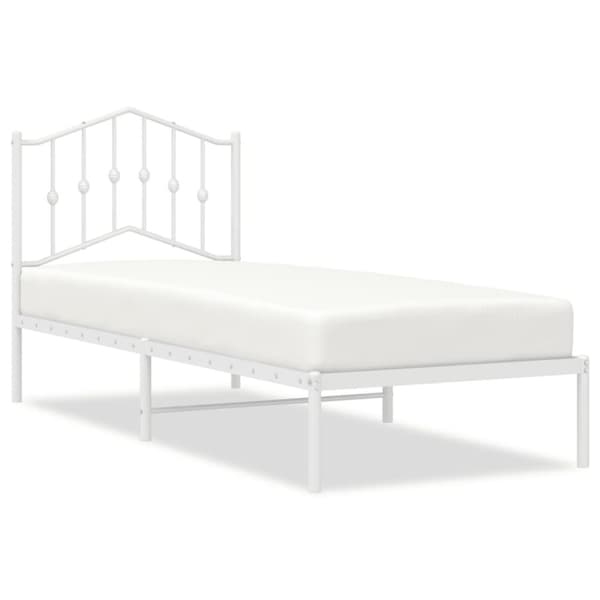 Sängram utan madrass med huvudgavel metall vit 75x190 cm