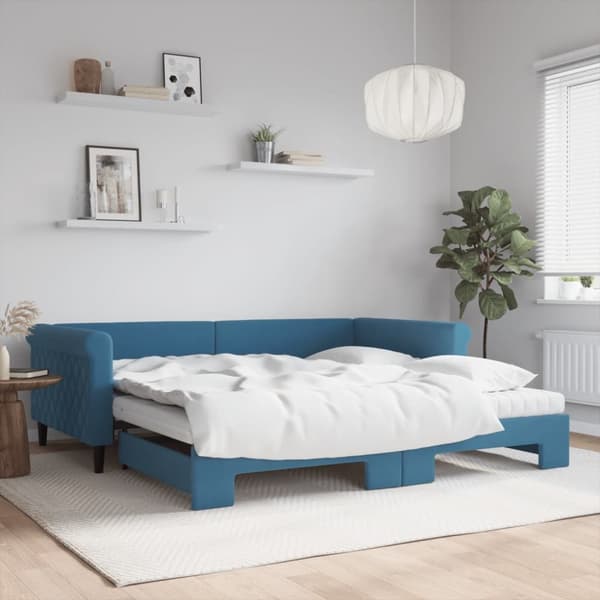 Dagbädd utdragbar och madrasser blå 100x200 cm sammet