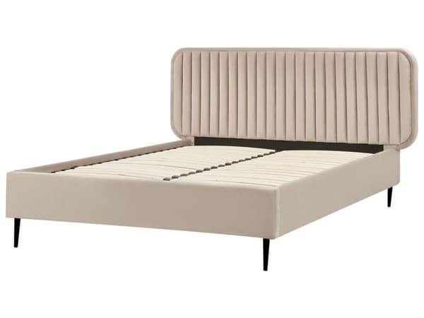 Seng Taupe Velour 140 x 200 cm Moderne Trekvart Seng Høj Sengegavl Halvandenmandsseng Minimalistisk Design Velourseng