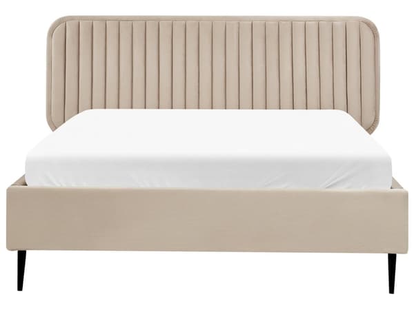 Seng Taupe Velour 140 x 200 cm Moderne Trekvart Seng Høj Sengegavl Halvandenmandsseng Minimalistisk Design Velourseng