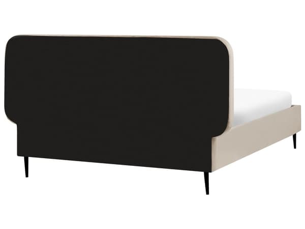 Seng Taupe Velour 140 x 200 cm Moderne Trekvart Seng Høj Sengegavl Halvandenmandsseng Minimalistisk Design Velourseng