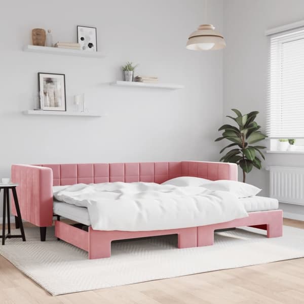 Dagbädd utdragbar och madrasser rosa 90x200 cm sammet
