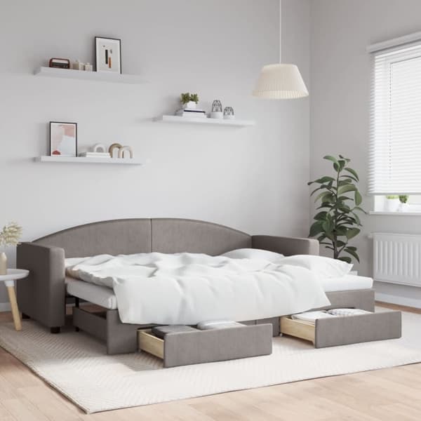 Dagbädd utdragbar med lådor taupe 80x200 cm tyg