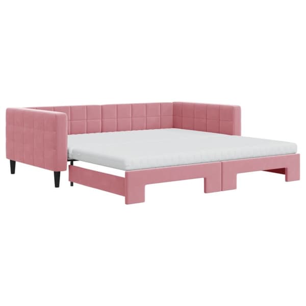 Dagbädd utdragbar och madrasser rosa 100x200 cm sammet