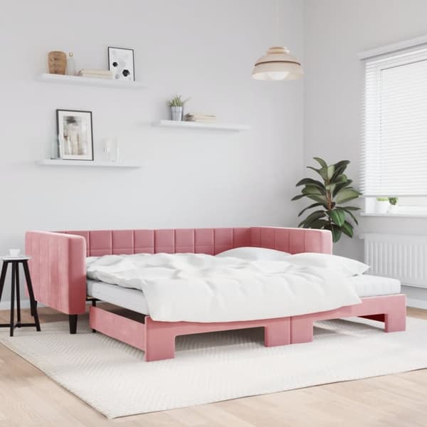 Dagbädd utdragbar och madrasser rosa 100x200 cm sammet