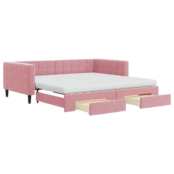 Dagbädd utdragbar med lådor rosa 100x200 cm sammet