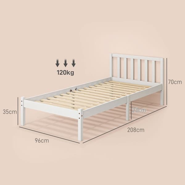 Rootz enkelsängstomme - Pineträsäng - Naturträstomme - Förvaringsutrymme - 208cm x 96cm x 70cm - Vit ram - Madrass ingår inte
