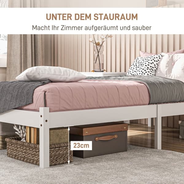 Rootz enkelsängstomme - Pineträsäng - Naturträstomme - Förvaringsutrymme - 208cm x 96cm x 70cm - Vit ram - Madrass ingår inte