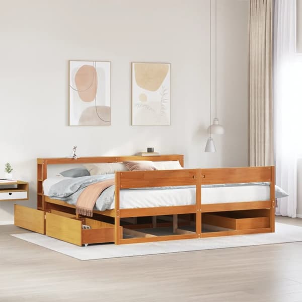 Sängram utan madrass vaxbrun 180x200 cm massiv furu