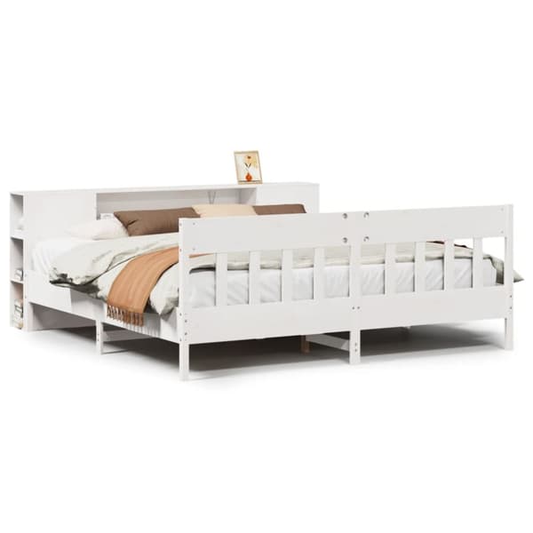 Säng med bokhylla utan madrass vit 180x200cm massiv furu