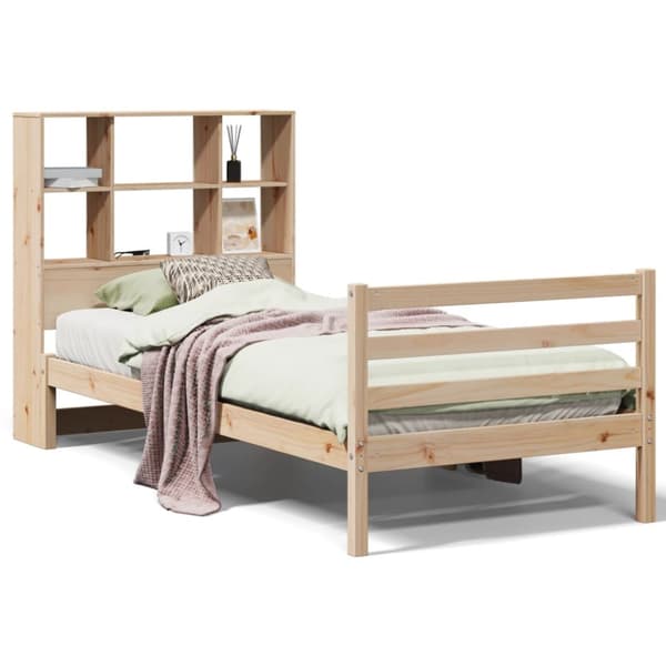Säng med bokhylla utan madrass 75x190cm massiv furu
