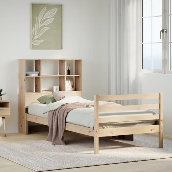 Säng med bokhylla utan madrass 75x190cm massiv furu