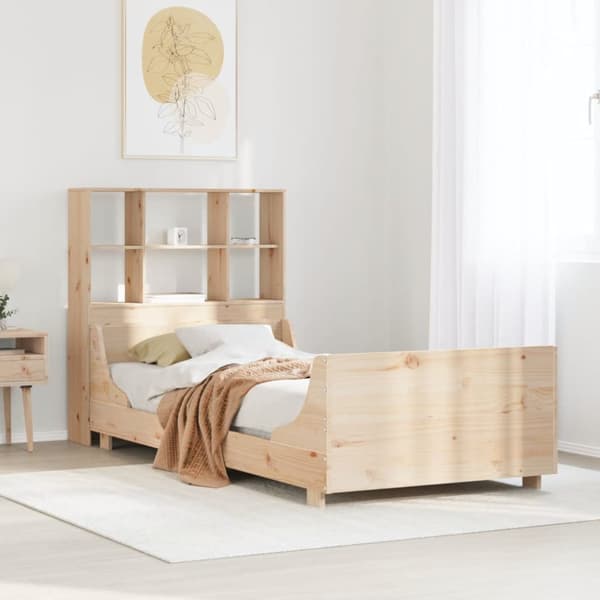 Säng med bokhylla utan madrass 100x200 cm massiv trä