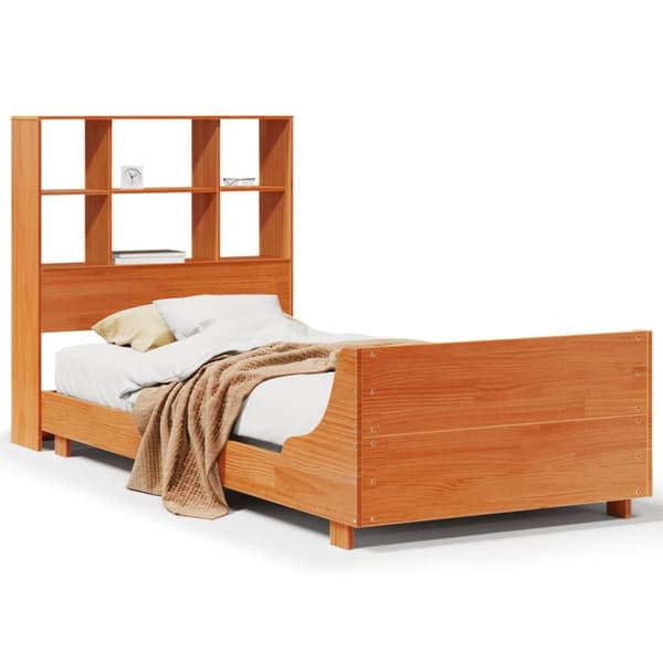 Sängram utan madrass vaxad brun 90x200 cm massiv furu