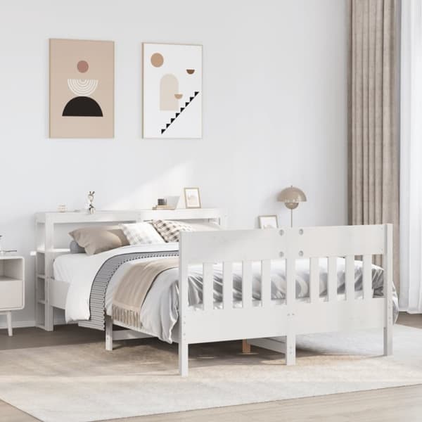 Sängram utan madrass vit 140x190 cm massiv furu