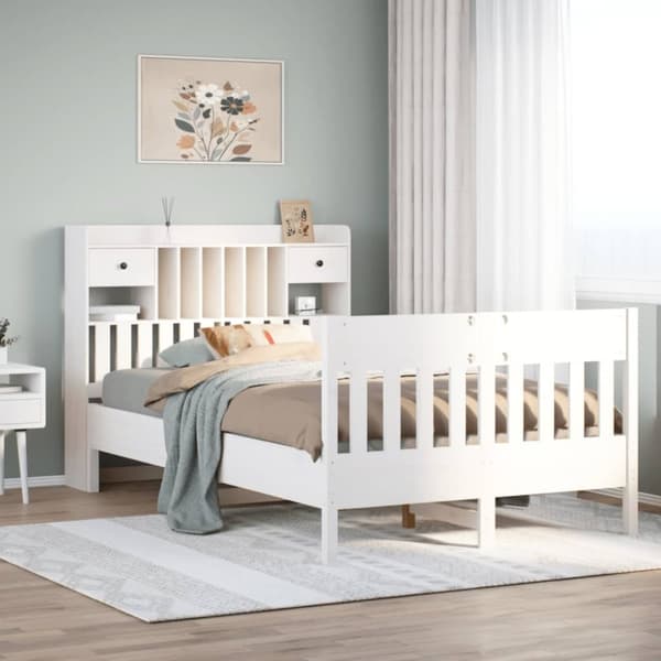 Sängram utan madrass vit 135x190 cm massiv furu