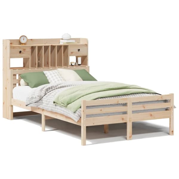 Säng med bokhylla utan madrass 135x190cm massiv furu