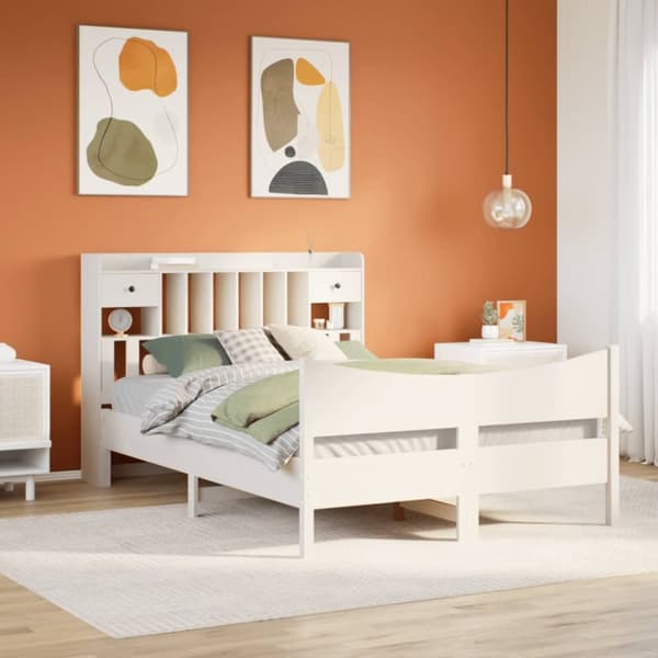 Sängram utan madrass vit 140x190 cm massiv furu
