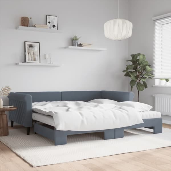 Dagbädd utdragbar och madrasser mörkgrå 100x200 cm sammet