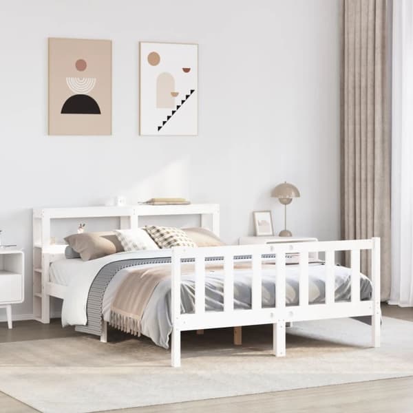 Sängram utan madrass vit 160x200 cm massiv furu
