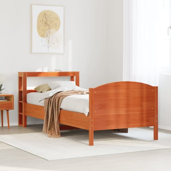 Sängram utan madrass vaxbrun 75x190 cm massiv furu
