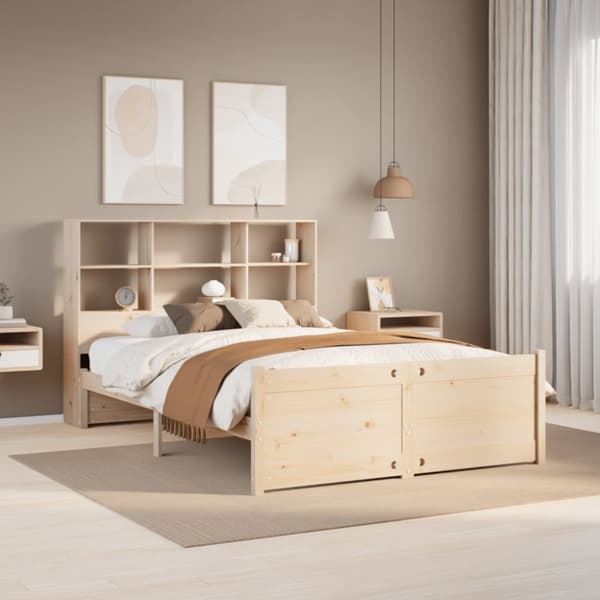 Säng med bokhylla utan madrass 120x200 cm massiv furu