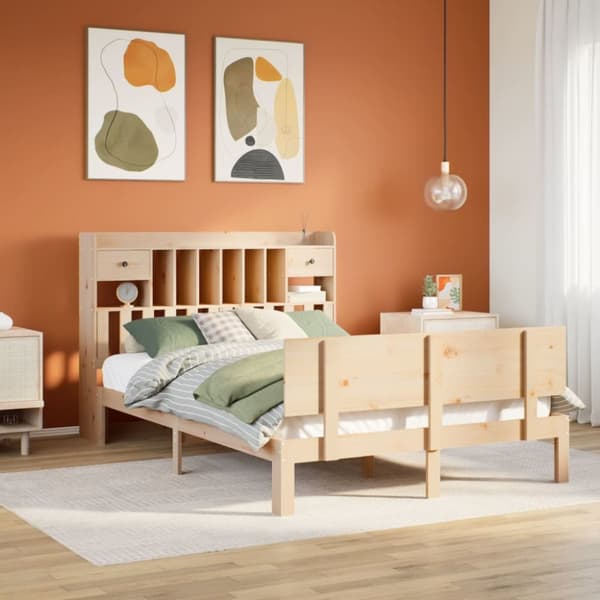 Säng med bokhylla utan madrass 160x200cm massiv furu