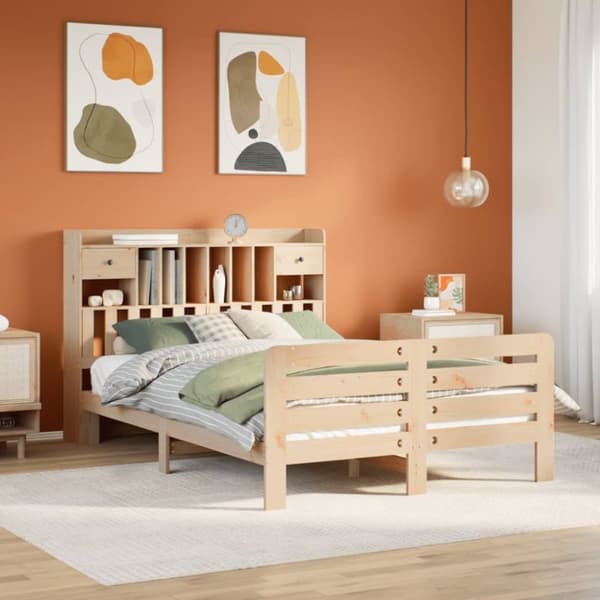Säng med bokhylla utan madrass 140x190cm massiv furu