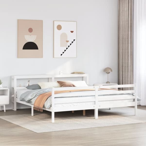 Sängram med huvudgavel utan madrass vit 200x200 cm