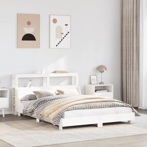 Sängram utan madrass vit 140x200 cm massiv furu