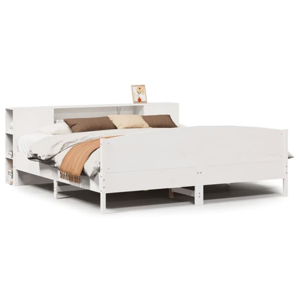 Säng med bokhylla utan madrass vit 180x200cm massiv furu