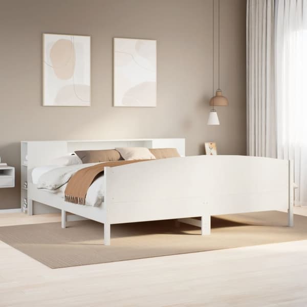 Säng med bokhylla utan madrass vit 180x200cm massiv furu
