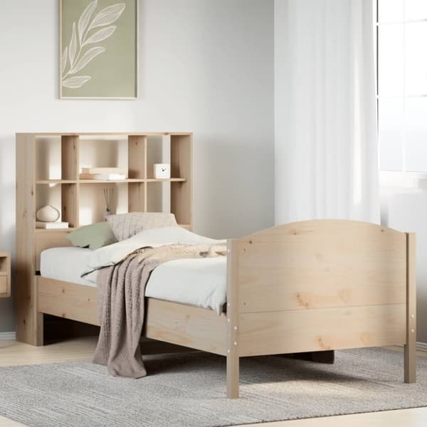 Säng med bokhylla utan madrass 100x200cm massiv furu