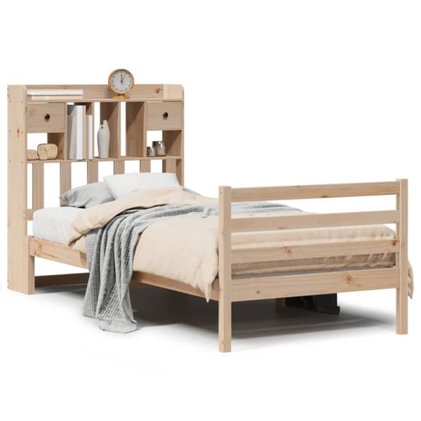 Säng med bokhylla utan madrass 75x190cm massiv furu